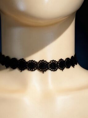 Gothic Black Crochet Lace Choker Necklace - Adjustable Extender